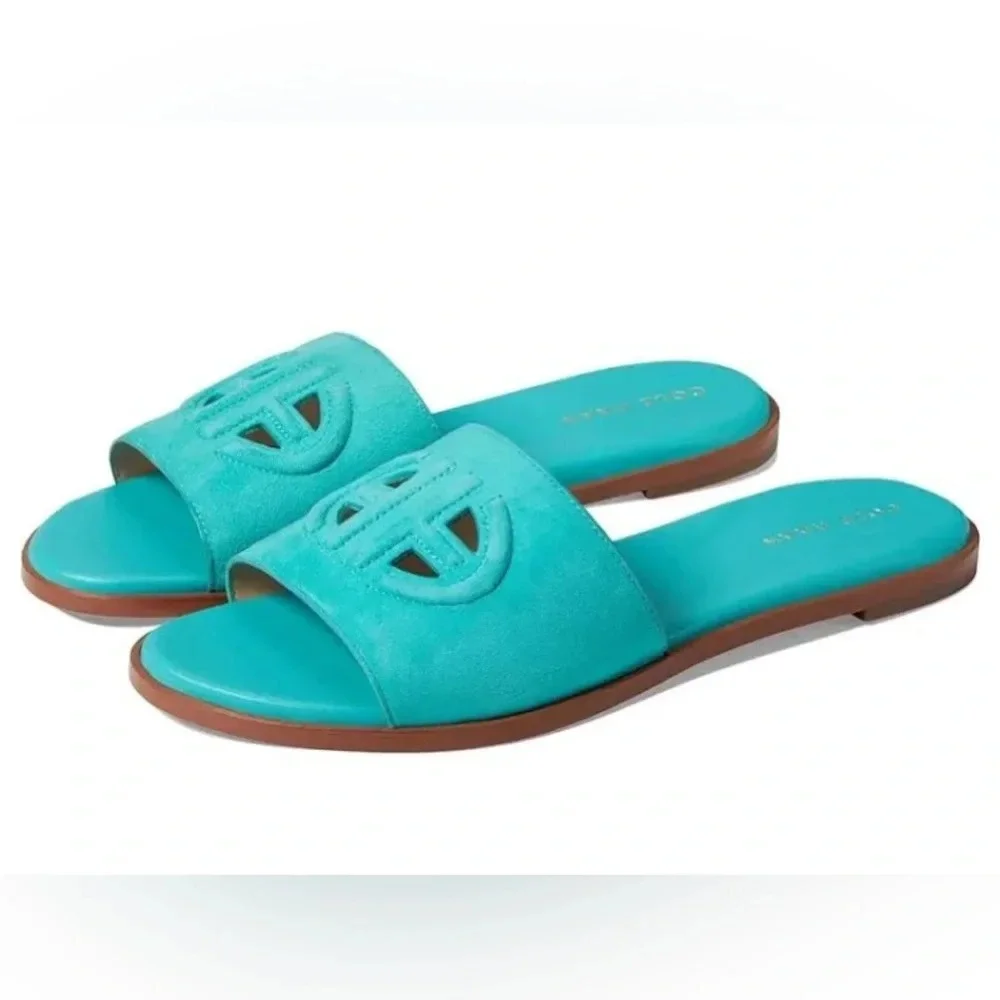 Cole Haan Flynn Logo Slide Sandal in turquoise size: 5